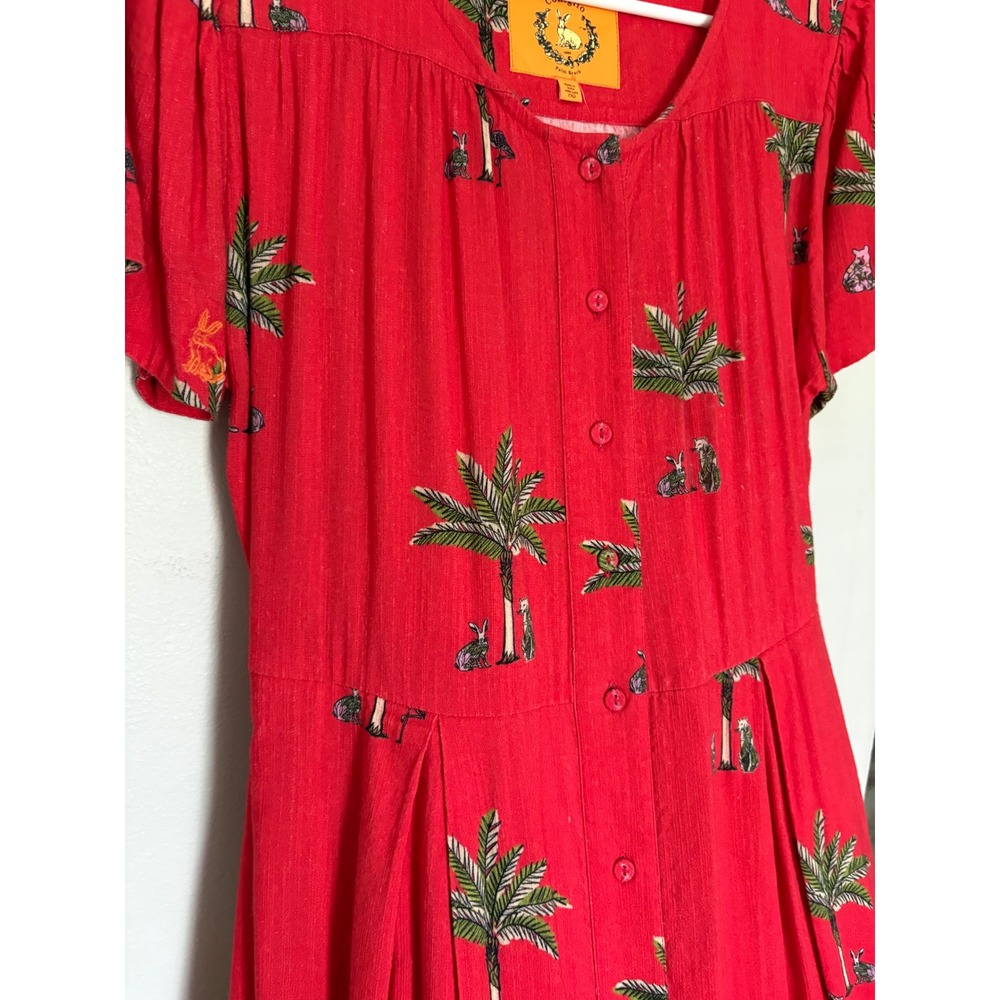 Coniglio Palm Beach Red Rabbit Palm Tree Maxi Dress Button Front Cotton Large - Picture 2 of 8